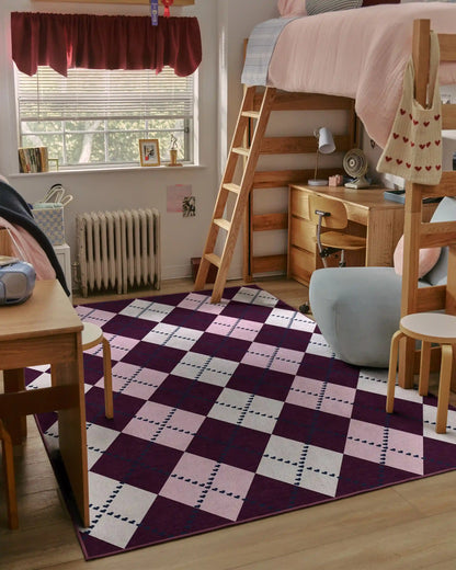 143 Argyle Burgundy & Pink Rug by Humberto Leon