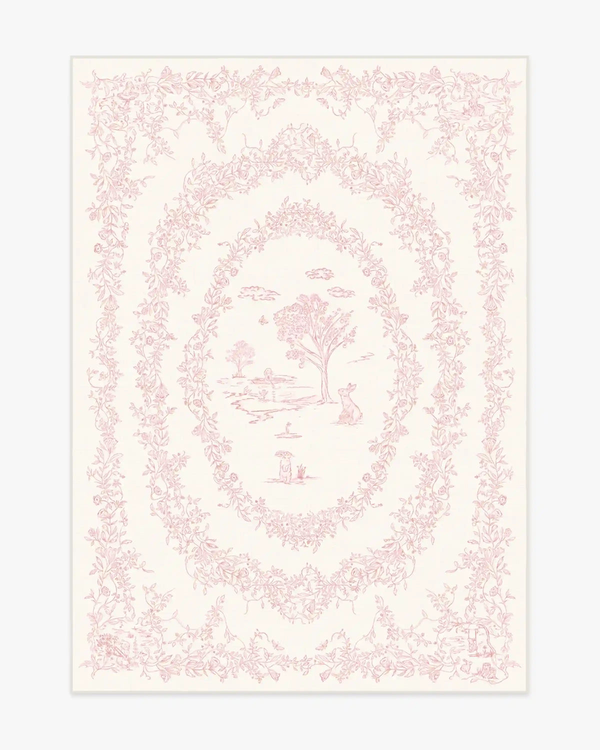 Bashful Bunny Toile Pink Rug
