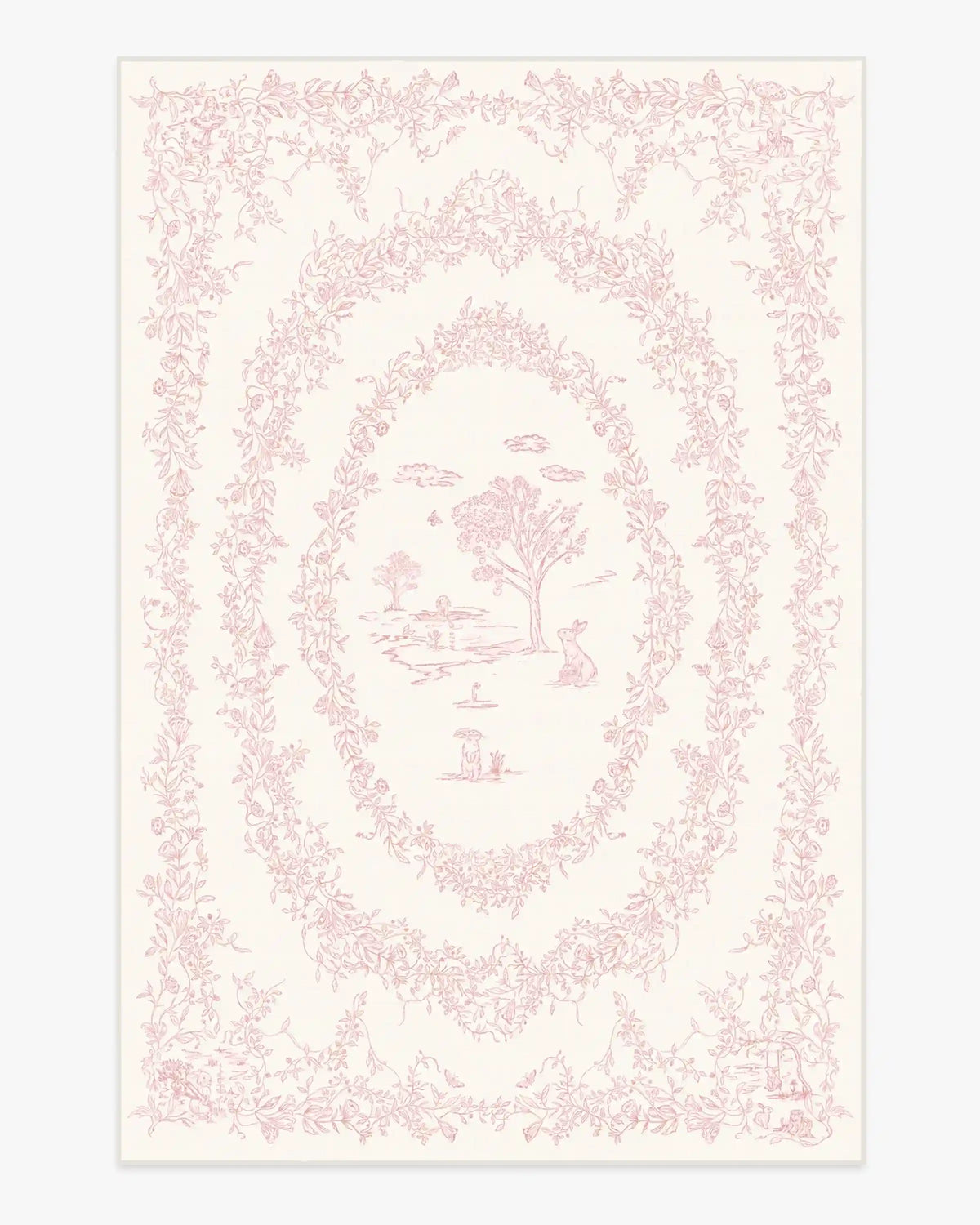 Bashful Bunny Toile Pink Rug