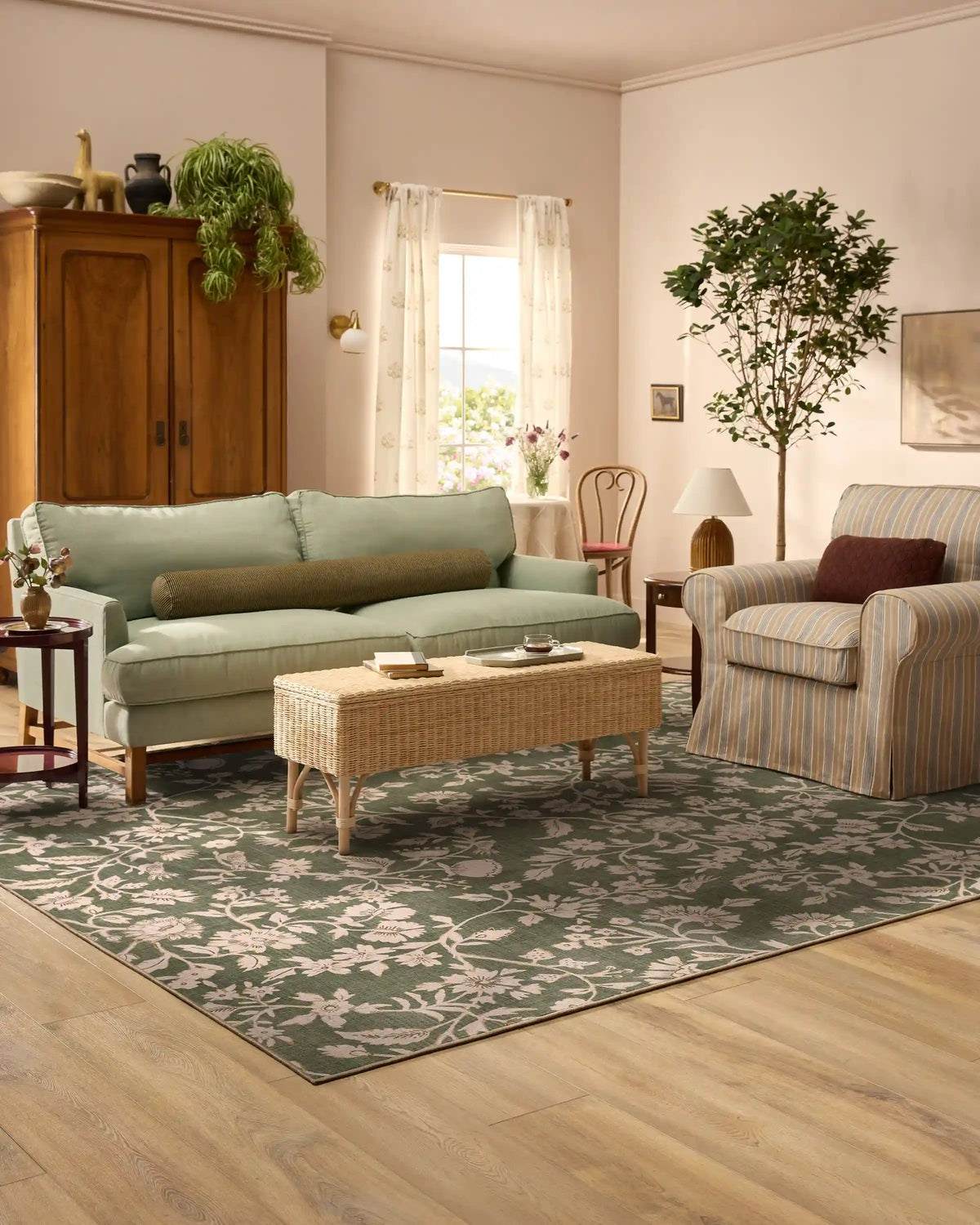 Brenna Olive Green & Cream Rug