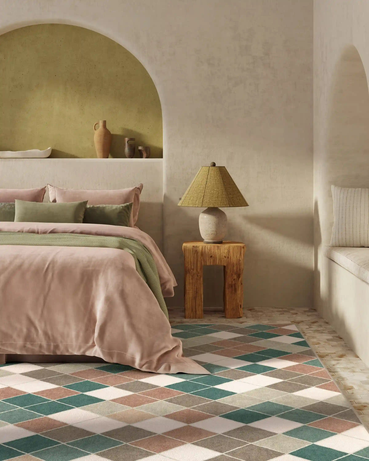 Diamond Mosaic Neutral Teal Rug