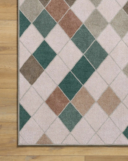 Diamond Mosaic Neutral Teal Rug