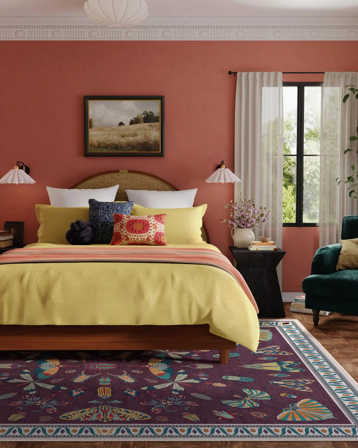 Flutterby Burgundy Rug by Iris Apfel