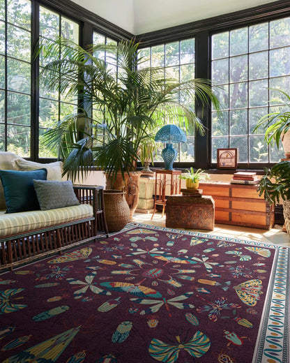 Flutterby Burgundy Rug by Iris Apfel