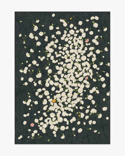 Fluttering Carnations Charcoal & Ivory Rug by The Local Project