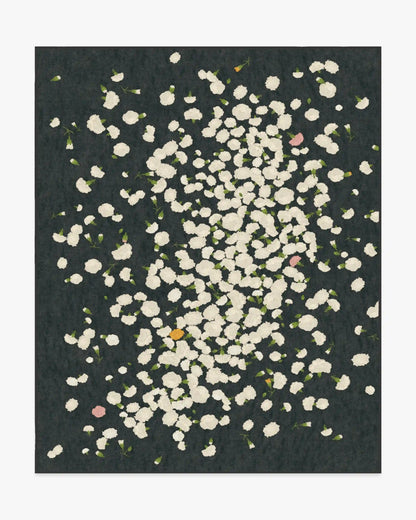 Fluttering Carnations Charcoal & Ivory Rug by The Local Project