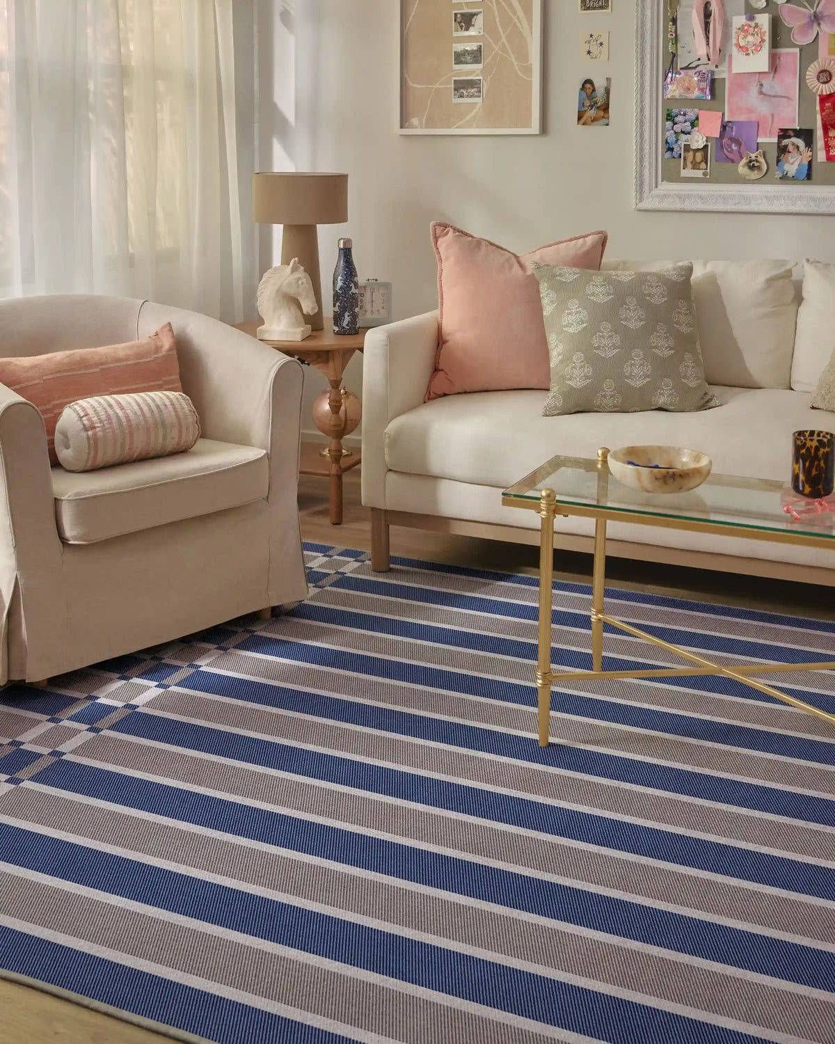 Helen Varsity Stripe Taupe & Blue Rug by Humberto Leon