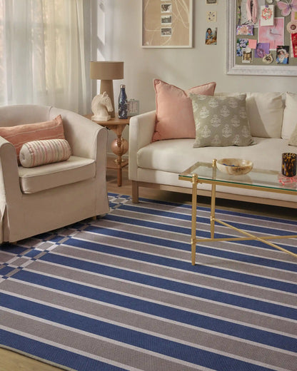 Helen Varsity Stripe Taupe & Blue Rug by Humberto Leon