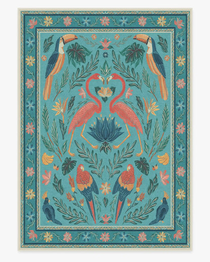 Birds Of A Feather Aqua Rug by Iris Apfel