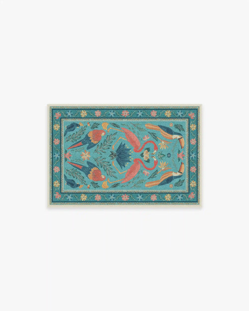 Birds Of A Feather Aqua Rug by Iris Apfel