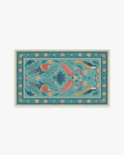 Birds Of A Feather Aqua Rug by Iris Apfel