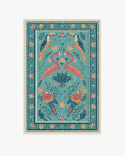 Birds Of A Feather Aqua Rug by Iris Apfel