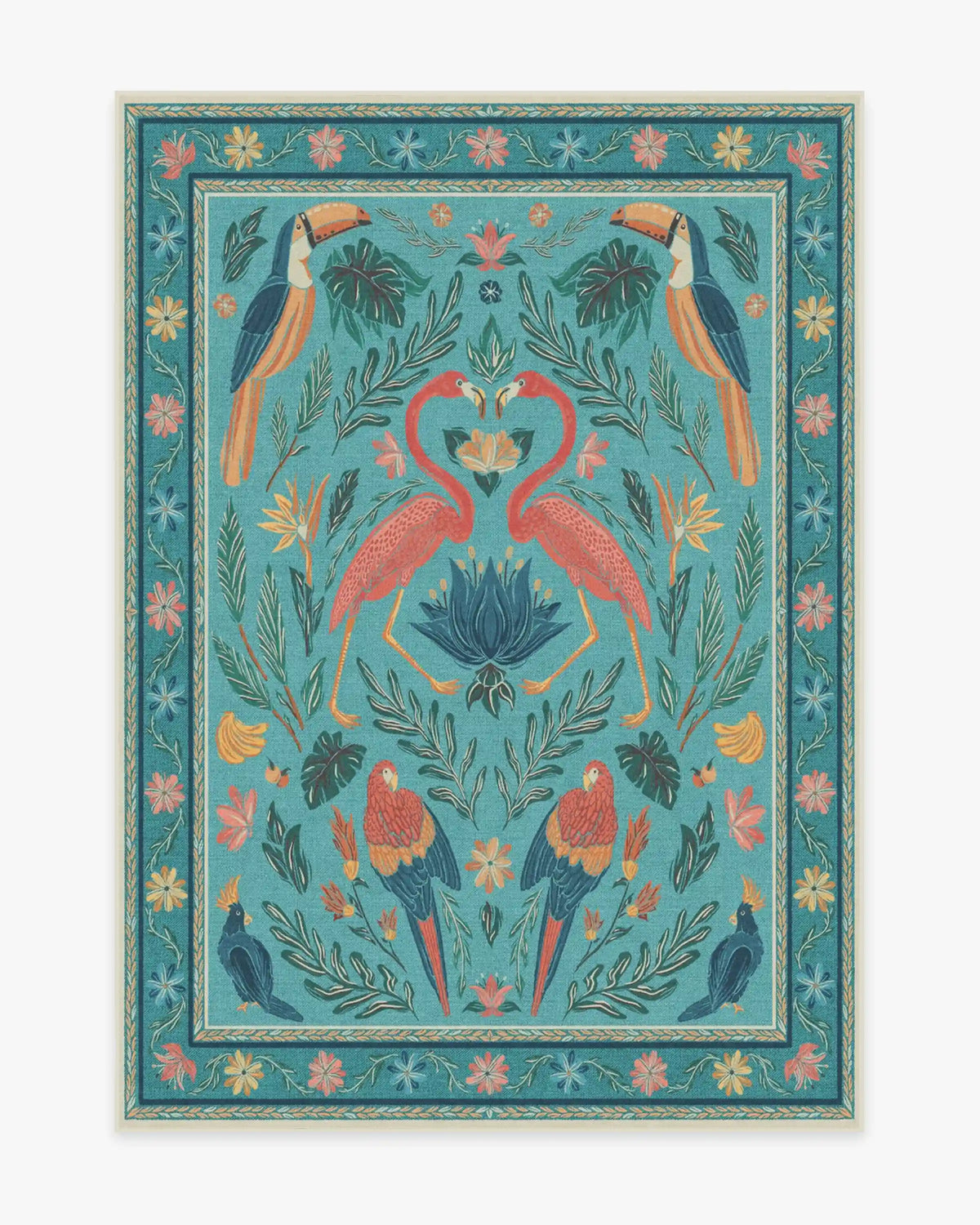 Birds Of A Feather Aqua Rug by Iris Apfel