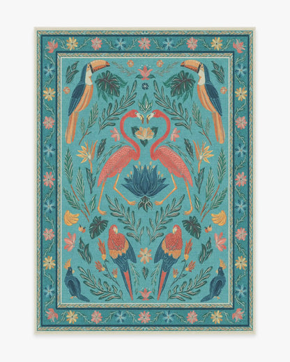Birds Of A Feather Aqua Rug by Iris Apfel