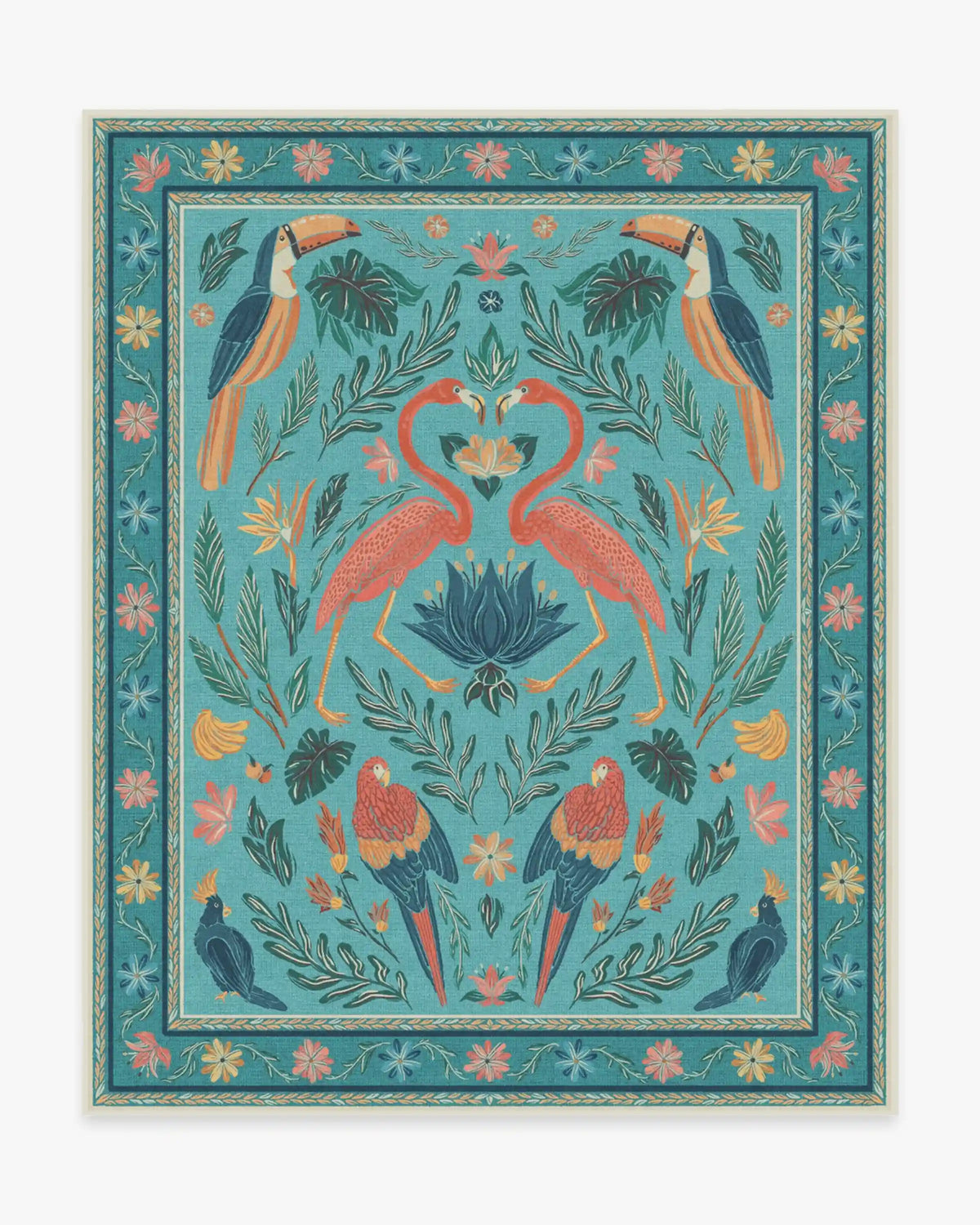 Birds Of A Feather Aqua Rug by Iris Apfel