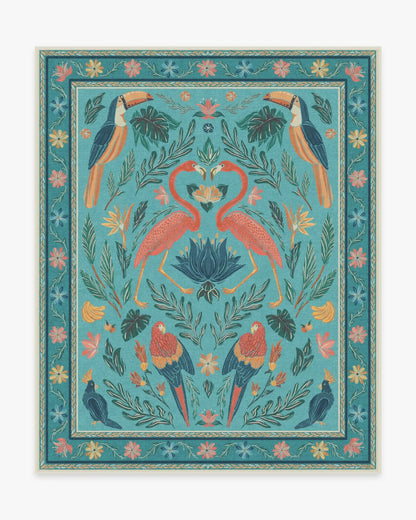 Birds Of A Feather Aqua Rug by Iris Apfel