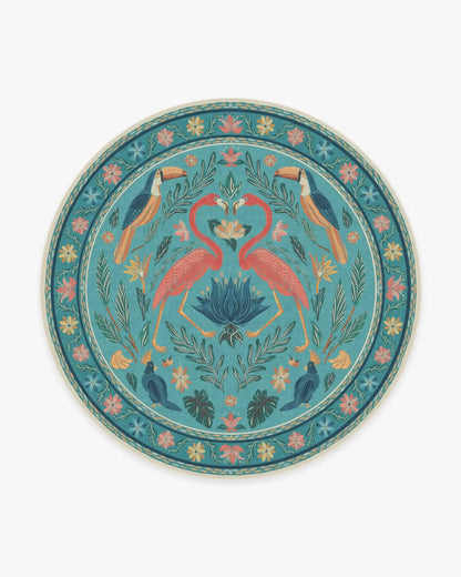 Birds Of A Feather Aqua Rug by Iris Apfel