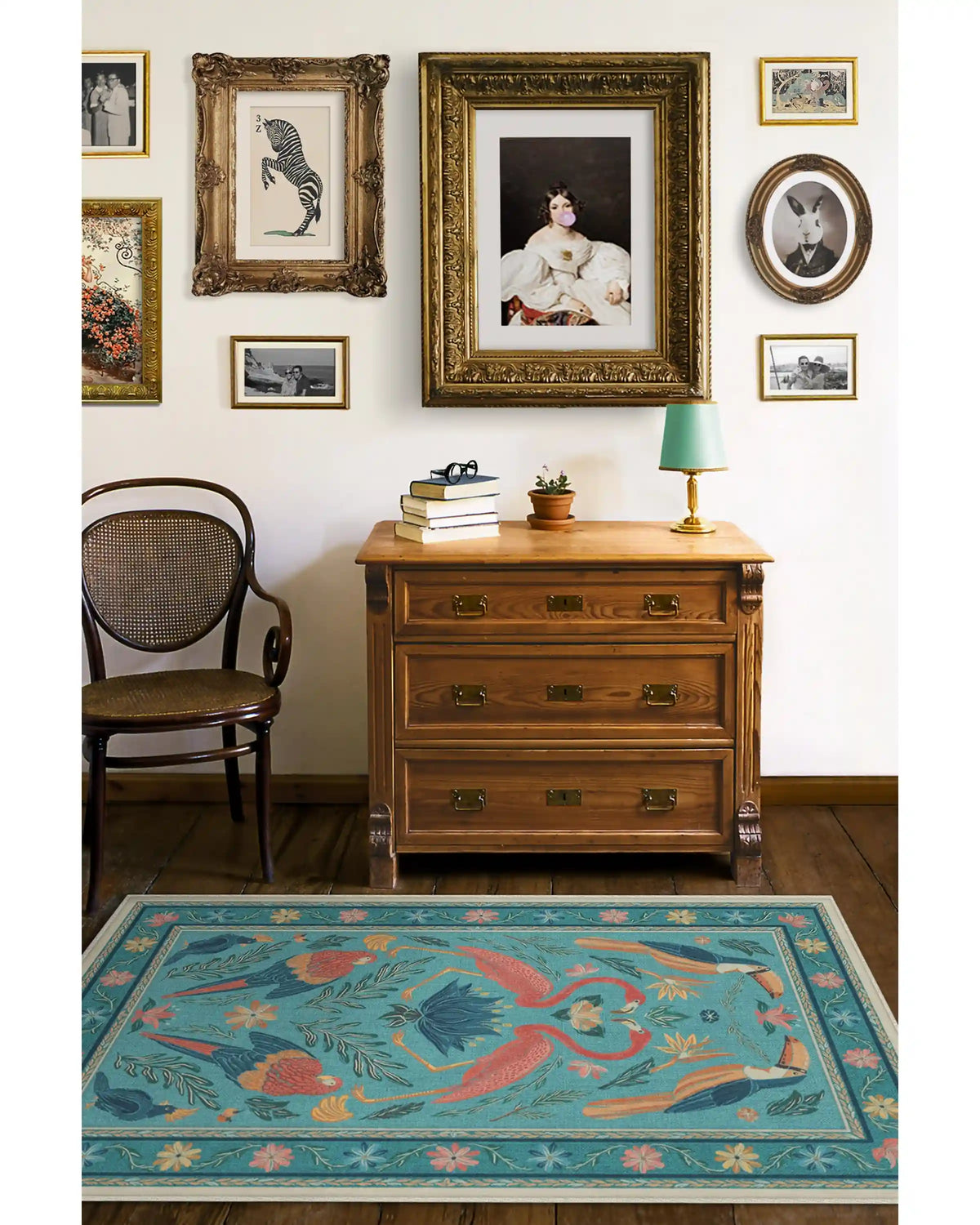 Birds Of A Feather Aqua Rug by Iris Apfel