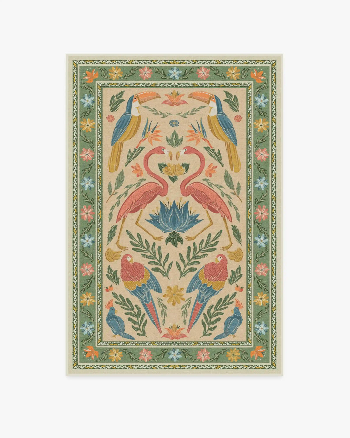 Birds Of A Feather Green & Peach Rug by Iris Apfel