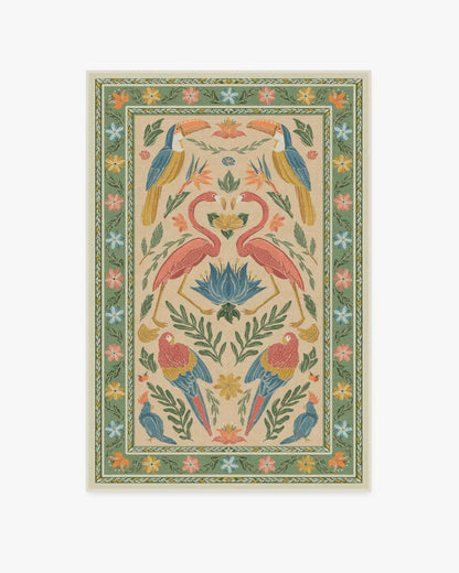 Birds Of A Feather Green & Peach Rug by Iris Apfel