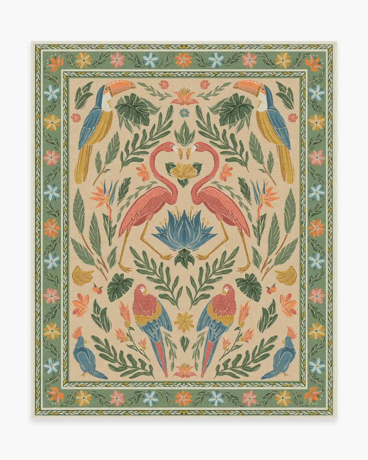 Birds Of A Feather Green & Peach Rug by Iris Apfel