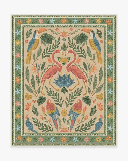 Birds Of A Feather Green & Peach Rug by Iris Apfel