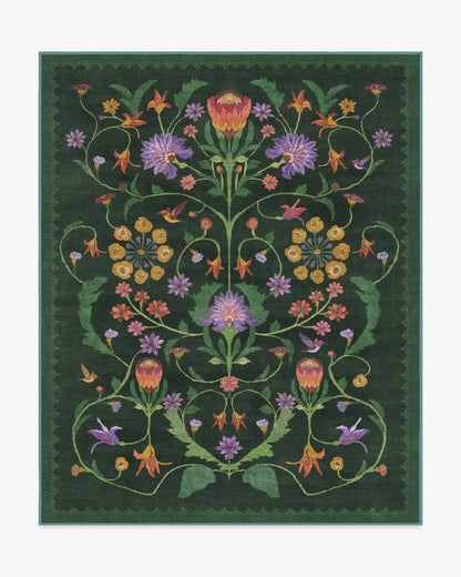 Protea Forest Green Rug by Iris Apfel