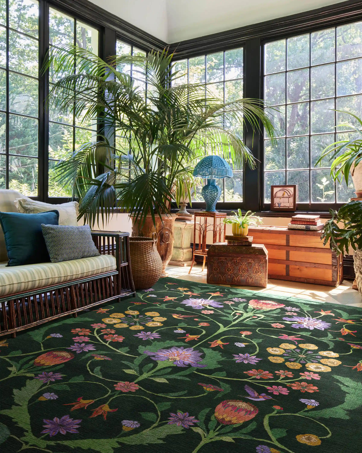 Protea Forest Green Rug by Iris Apfel