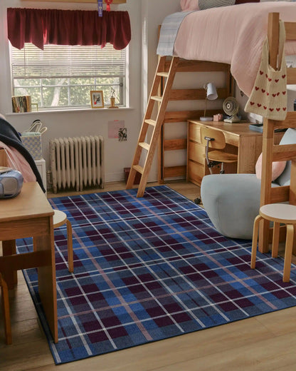 Josa Plaid Burgundy & Blue Rug by Humberto Leon