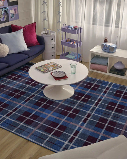 Josa Plaid Burgundy & Blue Rug by Humberto Leon