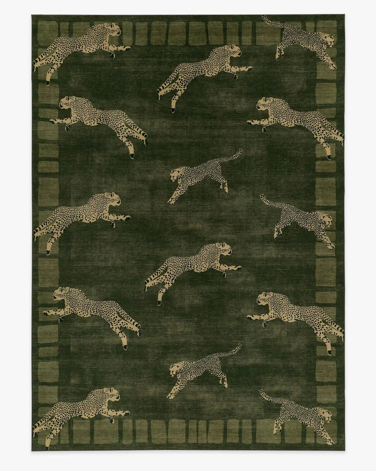 Leaping Cheetah Olive Green Rug by Scalamandré