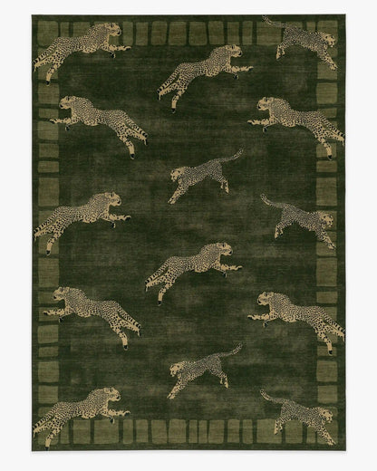 Leaping Cheetah Olive Green Rug by Scalamandré