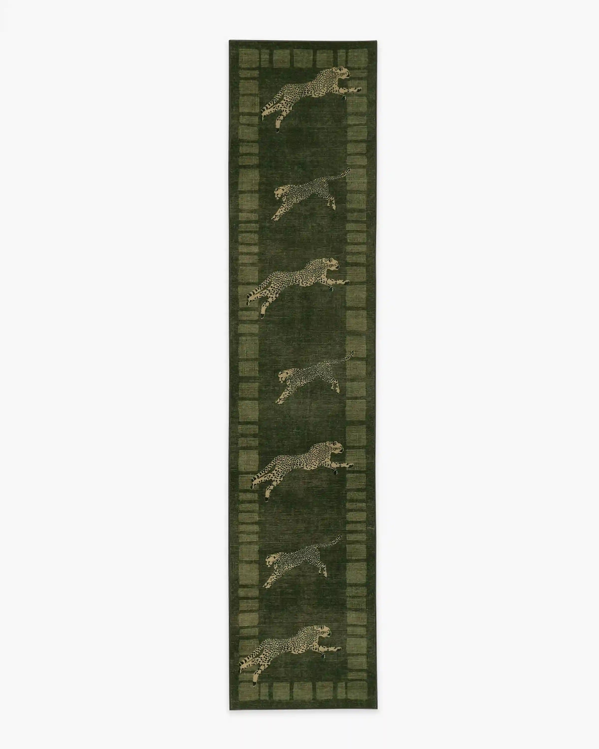 Leaping Cheetah Olive Green Rug by Scalamandré