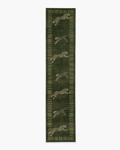 Leaping Cheetah Olive Green Rug by Scalamandré