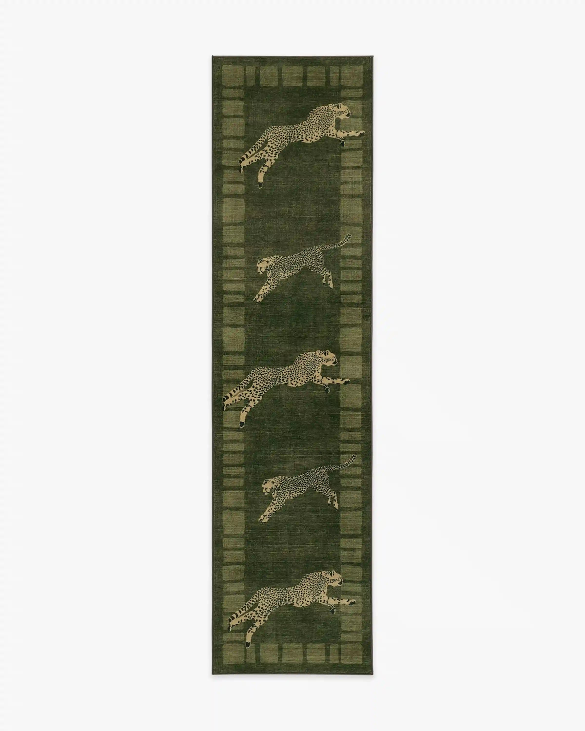 Leaping Cheetah Olive Green Rug by Scalamandré