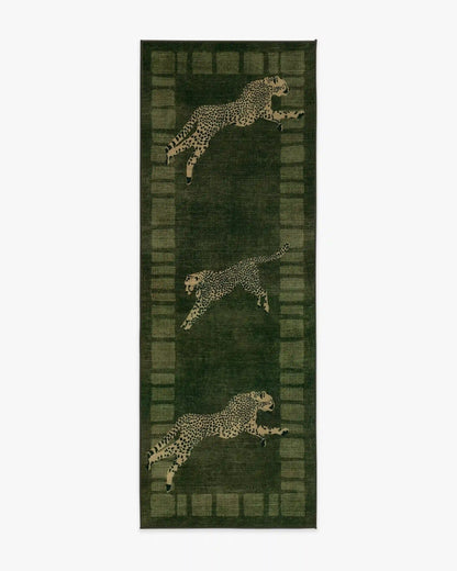 Leaping Cheetah Olive Green Rug by Scalamandré