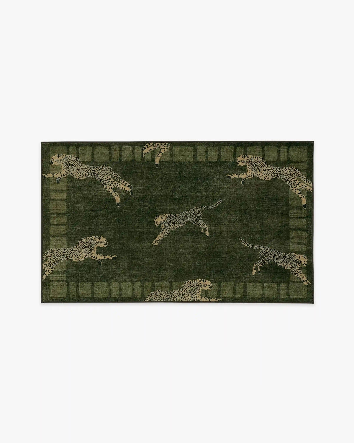 Leaping Cheetah Olive Green Rug by Scalamandré