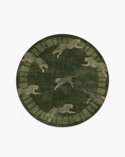 Leaping Cheetah Olive Green Rug by Scalamandré