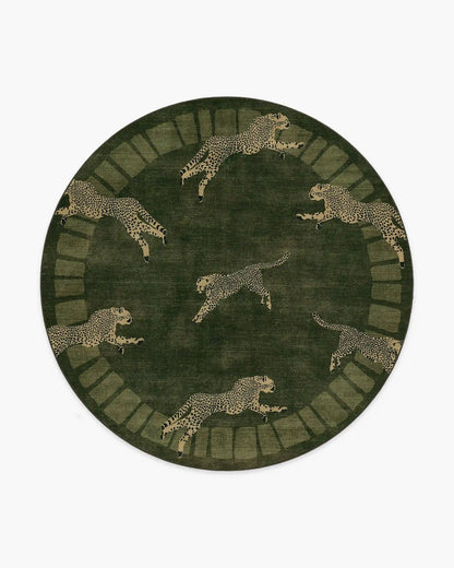 Leaping Cheetah Olive Green Rug by Scalamandré