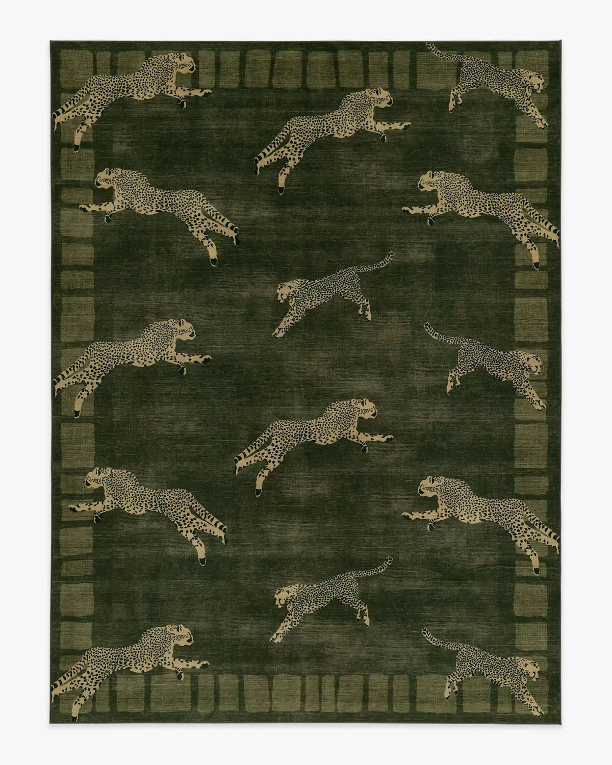Leaping Cheetah Olive Green Rug by Scalamandré