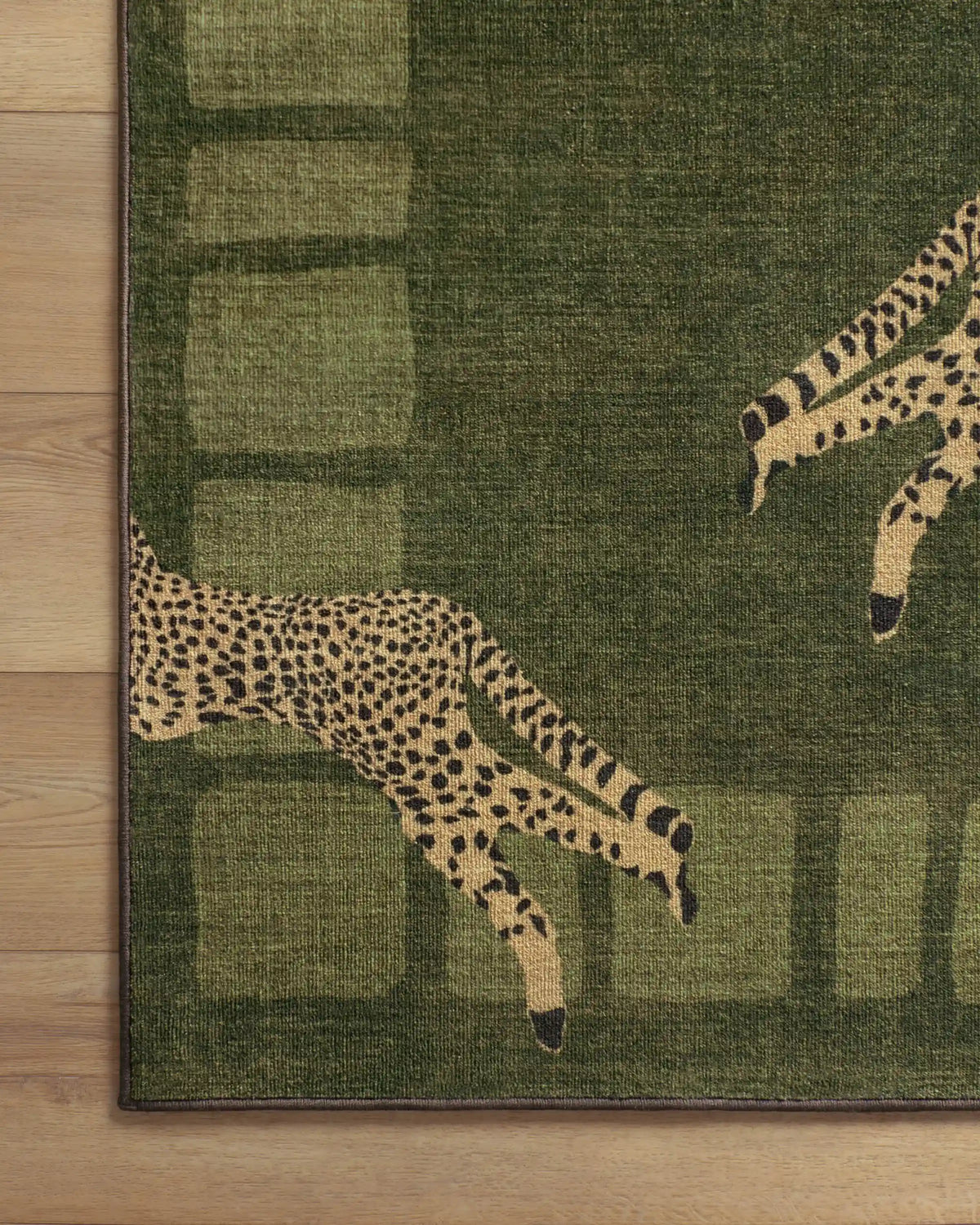Leaping Cheetah Olive Green Rug by Scalamandré