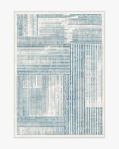 Linear Oasis Ivory & Blue Rug