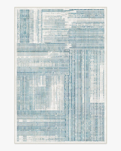 Linear Oasis Ivory & Blue Rug