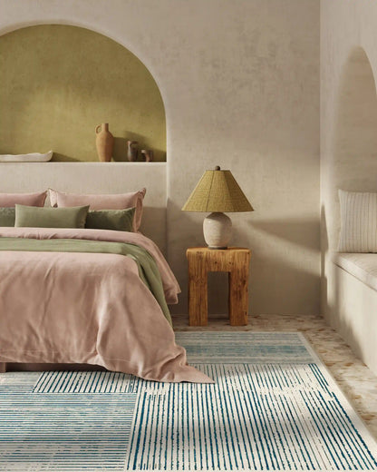 Linear Oasis Ivory & Blue Rug