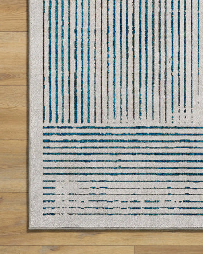 Linear Oasis Ivory & Blue Rug