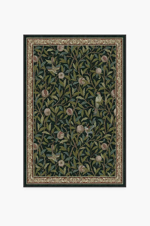 Bird & Pomegranate Teal Green Rug by Morris & Co.