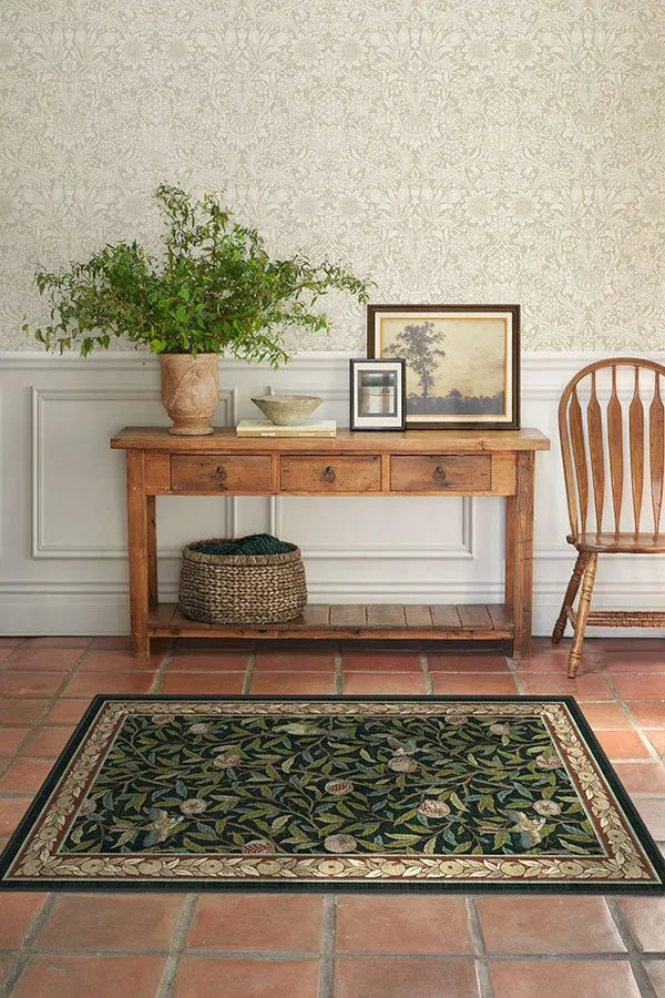 Bird & Pomegranate Teal Green Rug by Morris & Co.