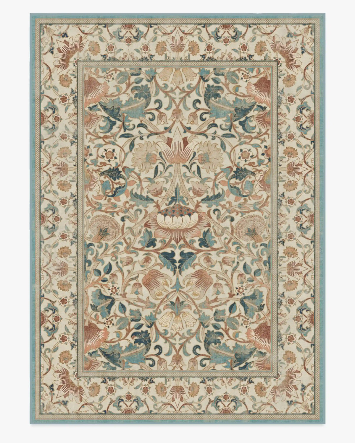 Lodden Soft Rose & Teal Rug by Morris & Co.