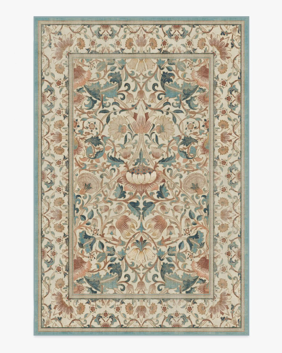 Lodden Soft Rose & Teal Rug by Morris & Co.