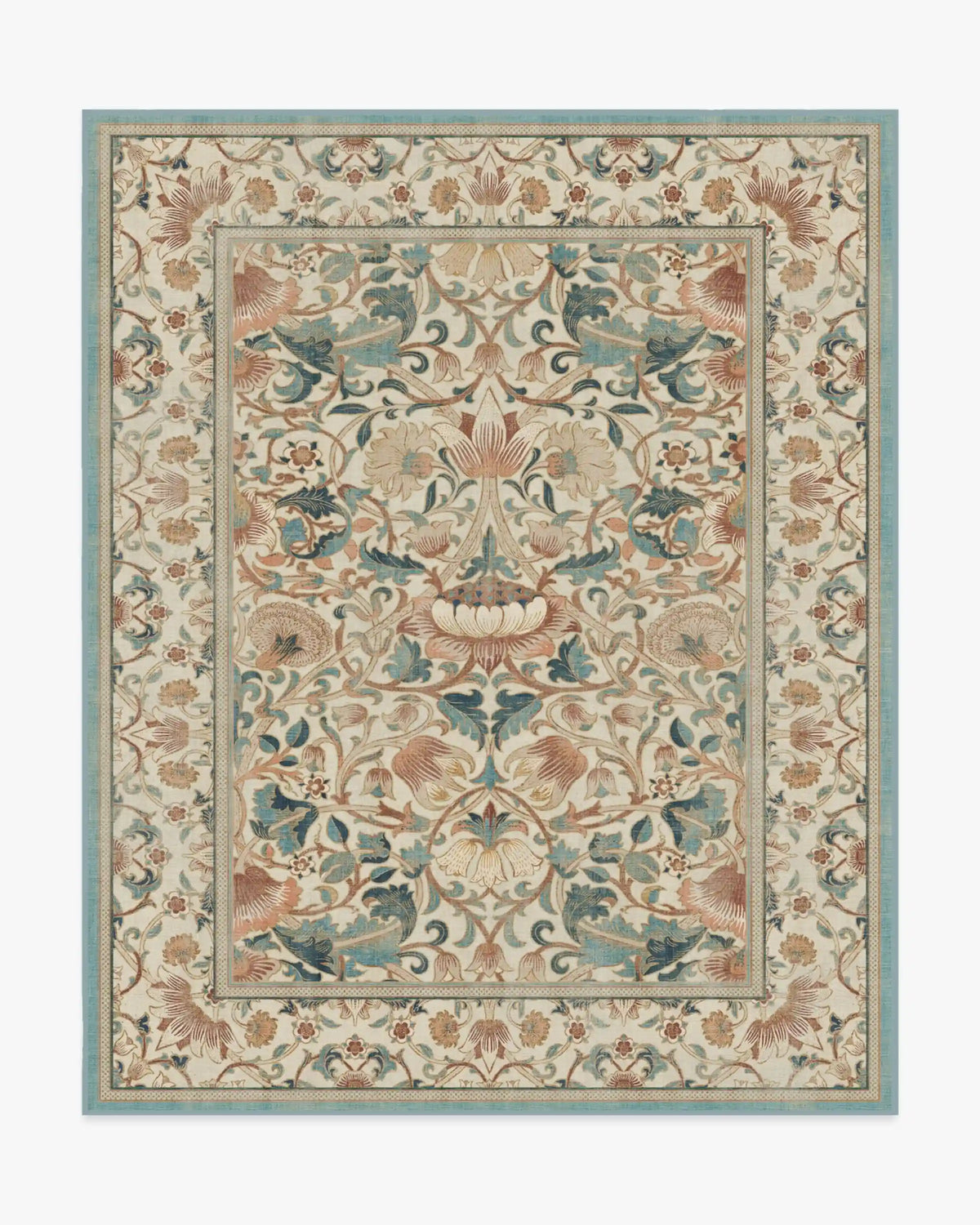 Lodden Soft Rose & Teal Rug by Morris & Co.